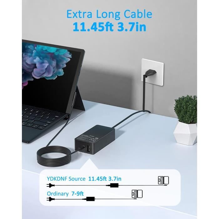Chargeur Voiture 65W Pour Surface Pro - 15V/4A + Ports USB-A Et USB-C - Compatible Surface Pro 3 à 11, Surface Go, Laptop
