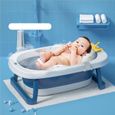Baignoire pliable bébé pliante évolutive - SINBIDE - Blanc + bleu foncé - Thermomètre - Coussin de bain-3
