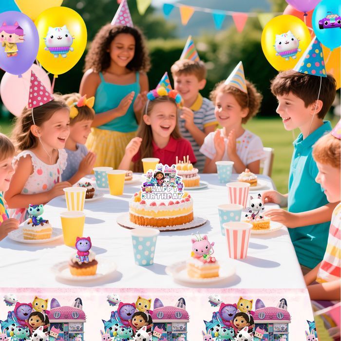 Décoration Fête Anniversaire Gabby - Kit Complet Avec Vaisselle, Ballons, Nappe, Chapeau - Thème Enfant Joyeux - 11