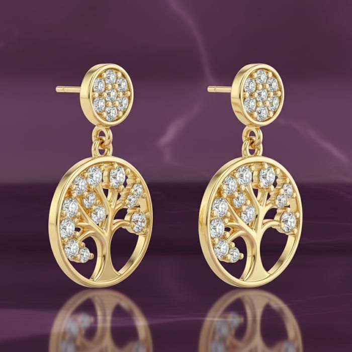 Boucles D'oreilles Arbre De Vie - Plaqué Or 18ct & Zirconium, Neuves Avec étiquettes