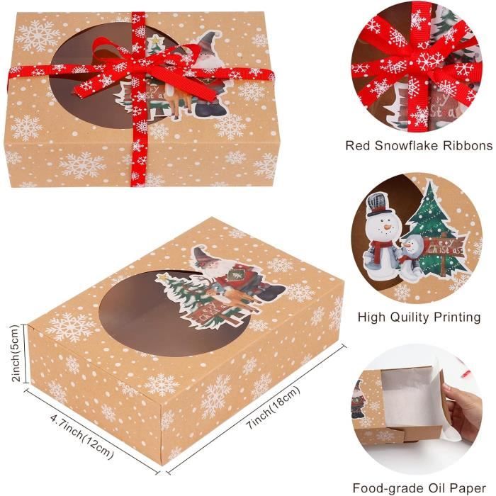 Lot De 12 Boîtes Pâtisserie Avec Fenêtre Transparente - Carton Kraft 15,3 X 12,7 X 5,1 Cm Pour Gâteaux, Cookies Et Biscuits