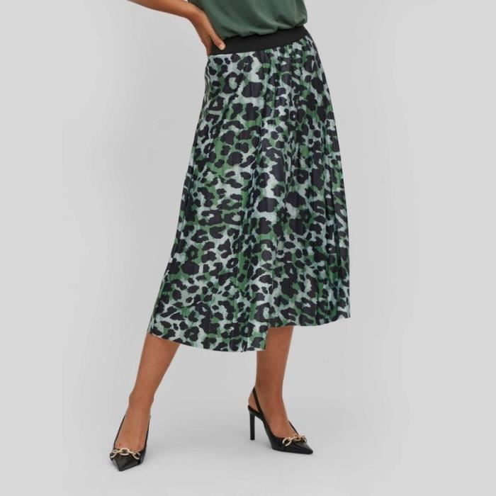 Jupe longue plissee leopard vert 14068477 3963 Femme VILA Vert Cdiscount Pret a Porter