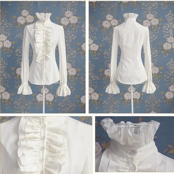 Chemisier Jabot col haut volants pour femme chemise boutonn e