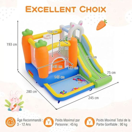 AIYAPLAY Château Gonflable 8 En 1 – Toboggan, Trampoline, Piscine à Balles, Mur D'Escalade – 350x320x190 Cm