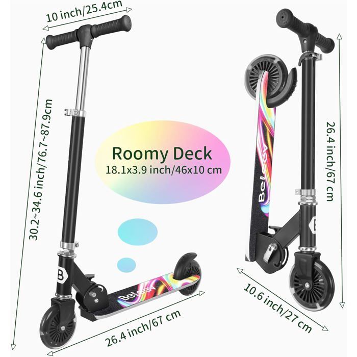 BELEEV A10 Trottinette Enfant 3-12 Ans Pliable 3 Roues LED Lumineuses - Réglable En Hauteur, Antidérapante, Cadeau Idéal