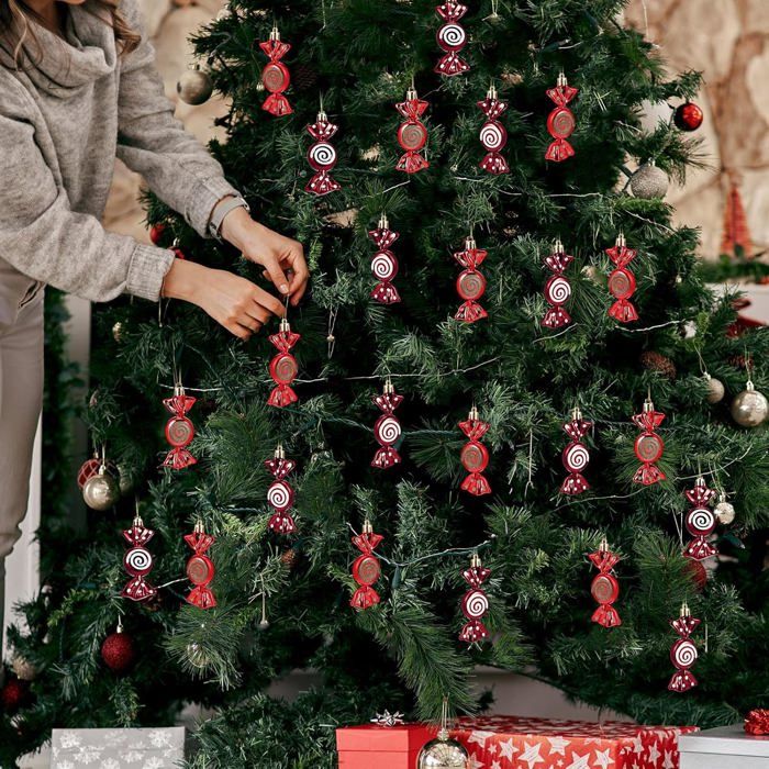 Guirlande De Bonbons De Noël De 2,4 M, Rouge Et Blanc à La Menthe Poivrée