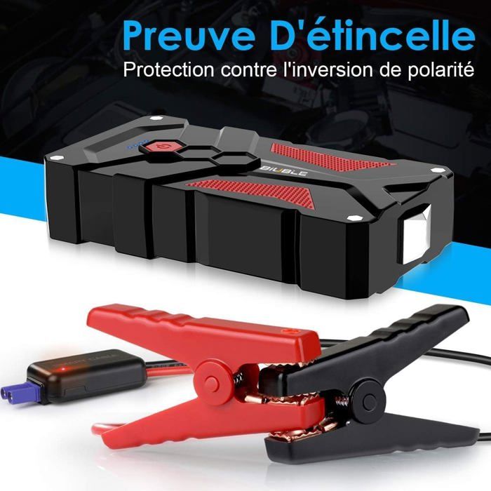 Booster De Batterie / Démarreur De Voiture Portable - Avec Compresseur Air Intégré Pour Gonfler Les Pneus Et Lumière LED - Haute Capacité, Sans Fil