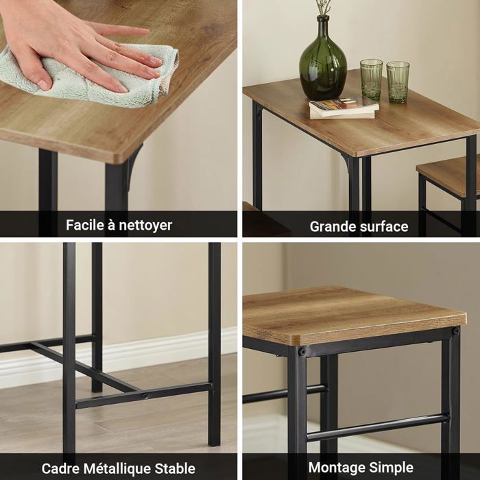 Table Bar Haute Loka 100cm Noir + 4 Tabourets - Paris Prix - Neuf Sous Emballage