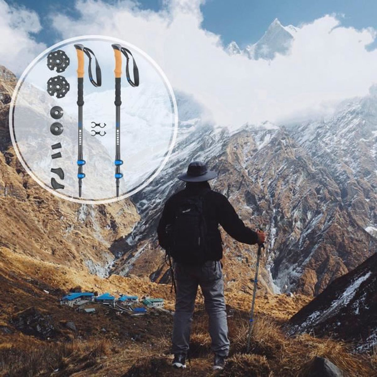 Mountain anti choc Randonnée Pôle Bâton Canne Avec Built-in Compass 125 cm
