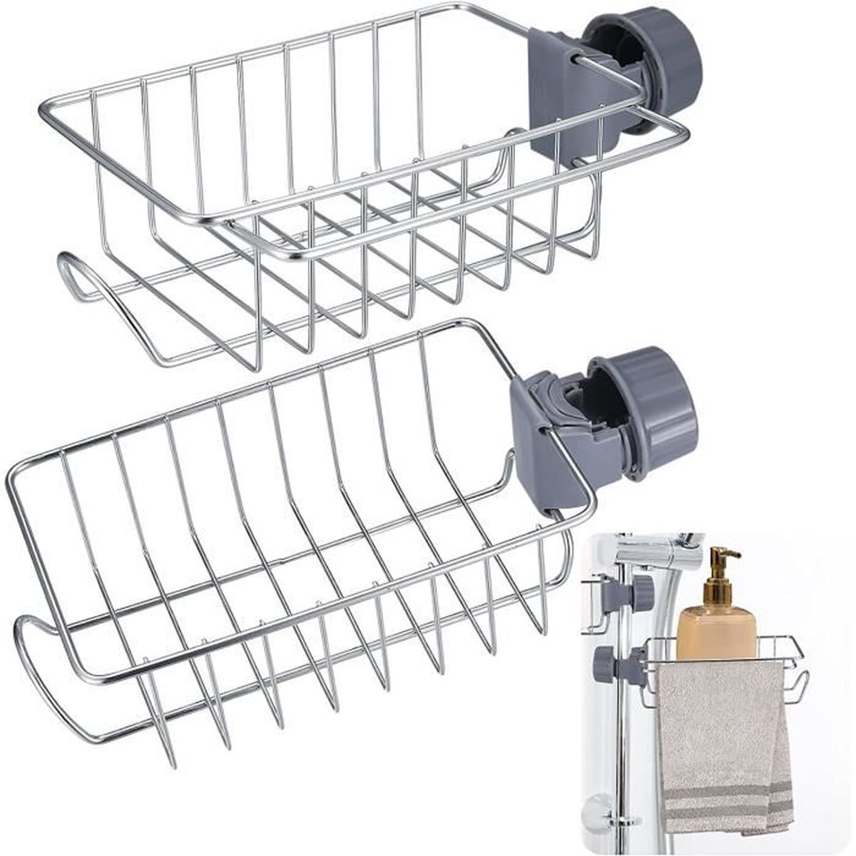 2 Étagères De Douche Sans Perçage En Acier Inoxydable - Support Shampoing, Savon, Éponge - Pour Barre De Douche 18-25mm