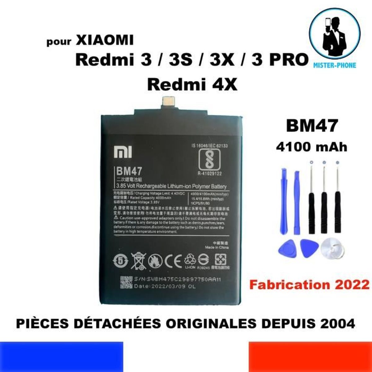BATTERIE ORIGINALE XIAOMI BM47 POUR XIAOMI Mi REDMI 3 3S 3X PRO 4X ...