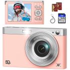 JEEMAK Appareil Photo Numérique Compact 1080P Caméra vidéo 50MP, 2.8" écran LCD, 16X Zoom, Appareil Photo Enfant Adolescent, Rose