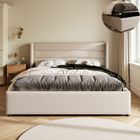 NMONET Lit 160x200 cm, coffre de lit, hydraulique, tissu en lin, cadre de lit coffre 160x200 cm, beige