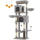 Arbre à Chat Gris Tourterelle - FEANDREA - Hauteur 175 cm - 2 Niches - 2 Paniers - 5 Griffoirs