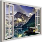 FEEBY Tableau Décoration Murale Fenetre Paysage montagnard 90x60 cm Impression sur Toile montagnes lac moderne Tableaux