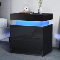 Armoire de Chevet Noir - Moderne - 2 tiroirs - LED RGB