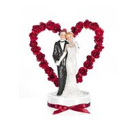 Figurine mariés avec socle et arche coeur rouge 16 cm