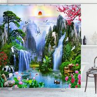 Rideau de douche - Paysage naturel montagnes cascades - Polyester imperméable - 180 x 200 cm