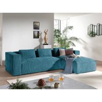 Canapé d'angle en velours côtelé 4 places Stella - Lisa Design - Bleu canard