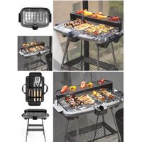 Barbecue Electrique sur Pieds ou de Table Gris 2000W + Set de 4 accessoires pour barbecue Acier inoxydable avec finition bois
