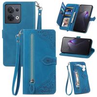 Housse pour OPPO Reno 8 5G 6.4", Étui de téléphone en Cuir à Rabat Premium Zipper (avec Bracelet)- Bleu HDS