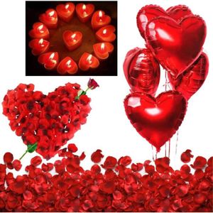 BOUGIE DÉCORATIVE Bougies Romantiques Et Pétales. 50 Bougies En Forme De Coeur + 1000 Pétales De Rose Rouges En Soie, 5 Ballons Coeur Rouges -[n1534]