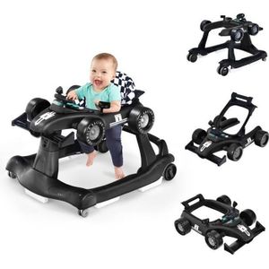 YOUPALA - TROTTEUR COSTWAY Trotteur Bébé Pliable Musical 4 en 1 Apparence de Voiture Pousseur Hauteur et Vitesse Réglables avec Lumière Volant Noir