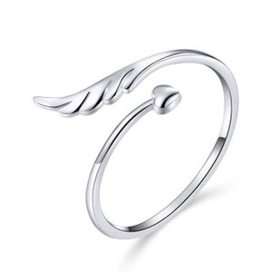 LVYE1 Bagues en Argent 925 pour Hommes Et Femmes Anneau Ailes dange Le Placage dor Blanc Ne Se D/écolore Pas Conception Douverture R/églable Convient /À Toutes Les Tailles De Doigts