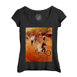 T-SHIRT T-shirt Femme Col Echancré Noir Peinture Etat Unis