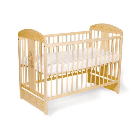 Lit pour Bébé à barreaux TOMI 12 - "Girafe" Barreaux amovibles avec MATELAS, Pin.