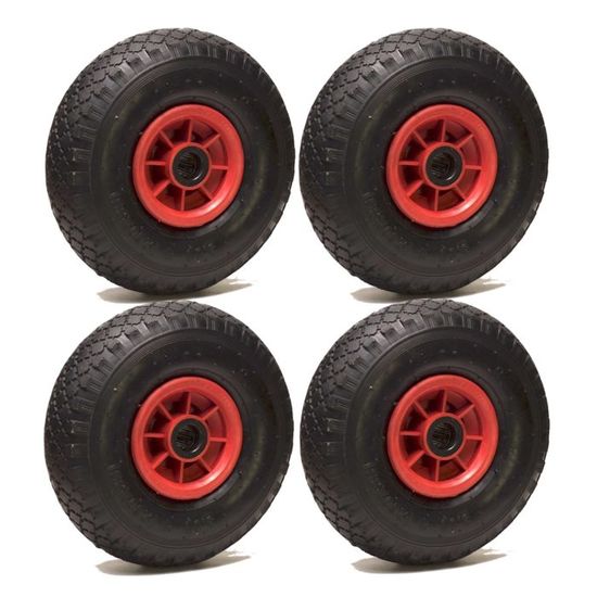Roue Gonflable 260mm Alésage 20mm | Roulette Caoutchouc Jante Nylon - Rouge