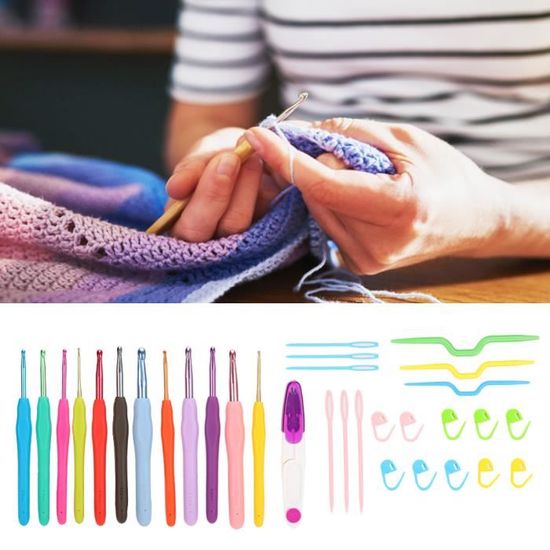 12 pièces couleur TPR poignée souple crochet ensemble bricolage tissé à la main petit sac floral outil de tricot