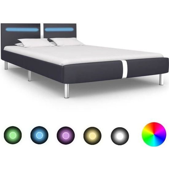 &9758Luxueuse Magnifique Cadre de lit avec LED Sommier à Lattes Design & Classique- Lit Adulte Scandinave Contemporain - Lit 2 Place
