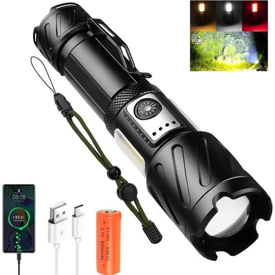 Lampe Torche LED Ultra Puissante Blukar – Rechargeable – 500000 Lumens – Noire