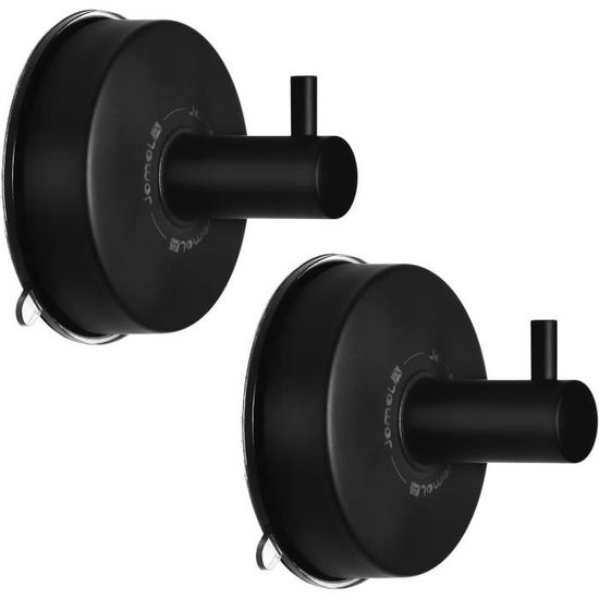 Crochet Ventouse Pour Salle De Bain TAILI - 2 Pièces, Acier Inoxydable 304, Support Jusqu'à 5 Kg, Installation Sans Perçage - Noir, Type Carré