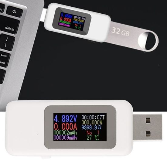 Testeur USB/Type-C 2 En 1 DollaTek - Voltmètre Ampèremètre Numérique - Détection Charge Rapide - Écran Couleur 1.06"