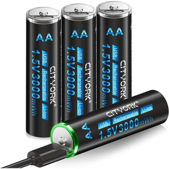 Nimh Lot De 4 Piles Rechargeables AA Et AAA Avec Chargeur, 3200 MAh, 4 Piles Rechargeables AAA