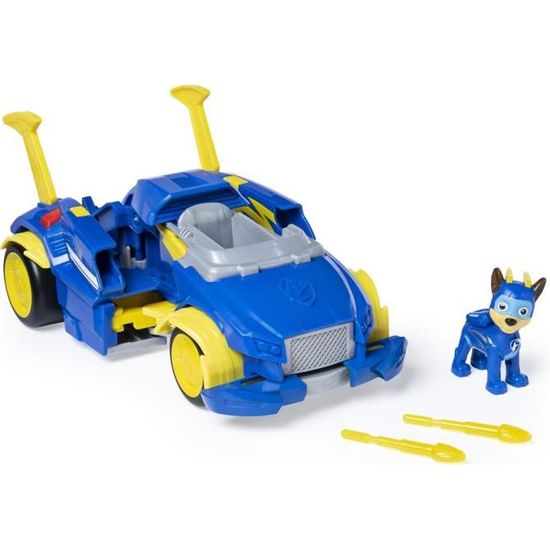 Véhicule transformable Pat Patrouille Mighty Pups - Chase - Figurine et projectiles inclus