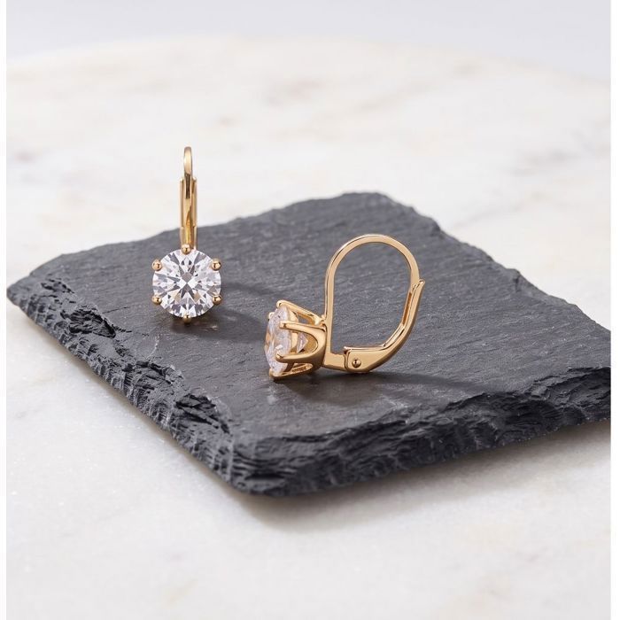 Boucles dOreilles - Dormeuses - Solitaire - Zircon - Plaqué Or Jaune 750/1000 - Femme