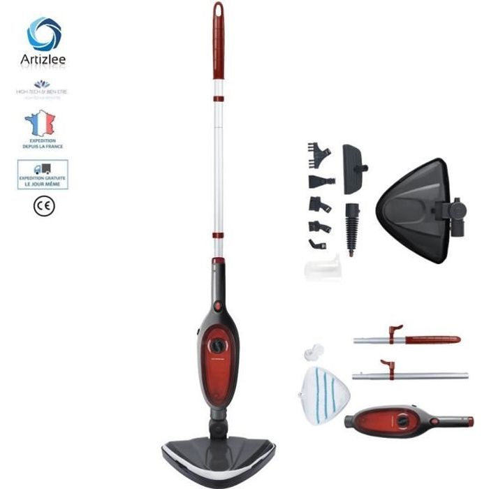 Nettoyeur Vapeur, ARTIZLEE Balai à Main 1300W Multi-Fonction Rouge/Gris