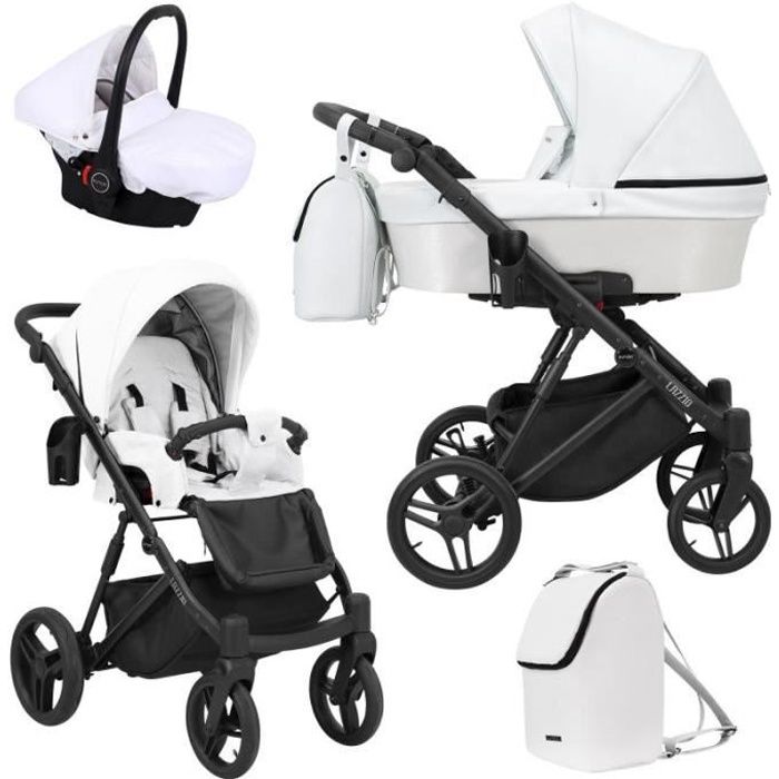 KUNERT Lazzio 3en1 - Poussette combinée avec cosy, nacelle, siège auto et sac de transport offerts - Blanc