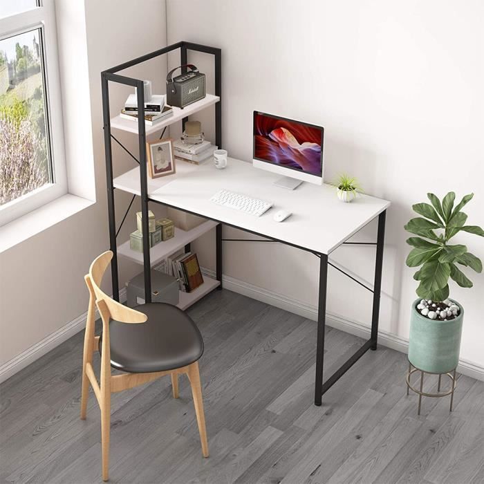LAIZERE® Table de bureau en bois et acier Style industriel avec étagère, Noir et Blanc!!!