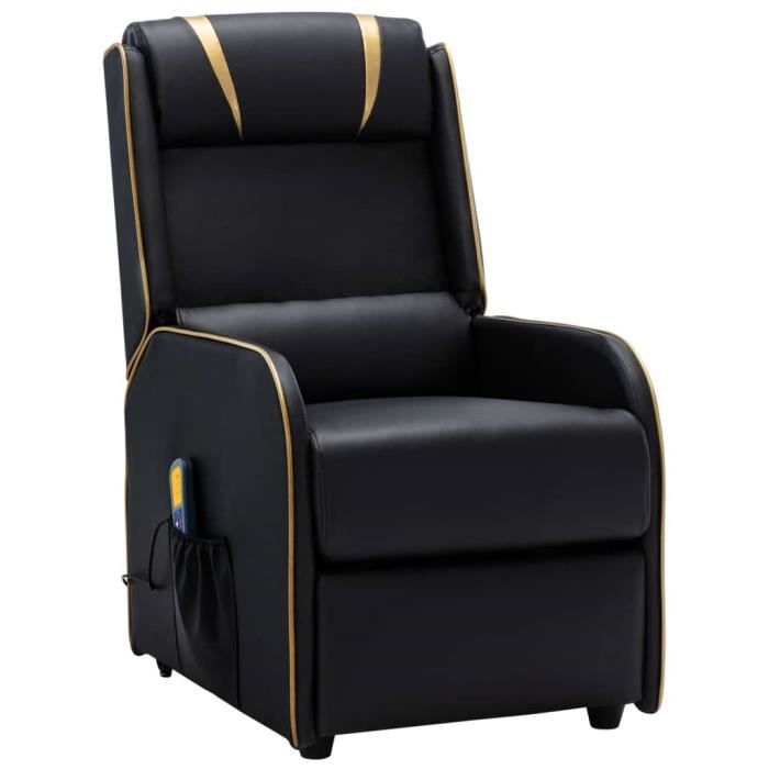 Fauteuil inclinable de massage Noir et doré Similicuir -PAI