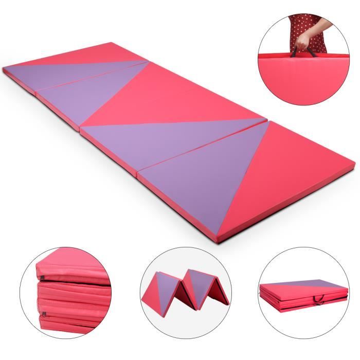 COSTWAY Tapis de Gymnastique Pliable 300 x 120 x 5cm Matelas de Fitness Portable Natte de Gym pour Fitness,Yoga et Sport Rose+Violet