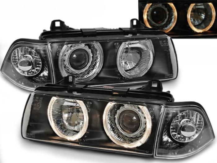 Paire de feux phares BMW serie 3 E36 90-99 angel eyes noir