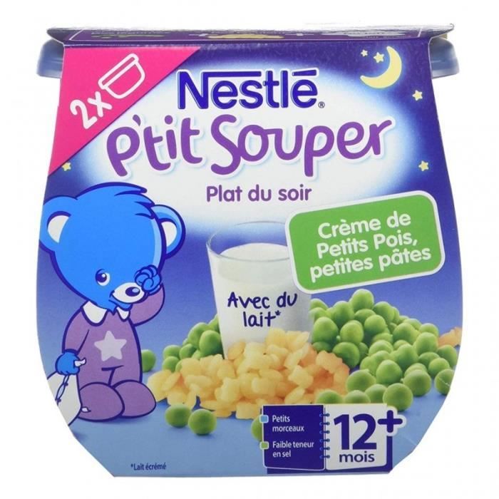Nestlé P’tit Souper Plat du Soir Crème de Petits Pois Petites Pâtes (+12 mois) par 2 pots de 200g (l