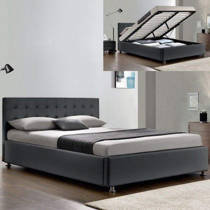 Lit complet sommier relevable + tête de lit + cadre de lit Capitole - Gris - 180x200