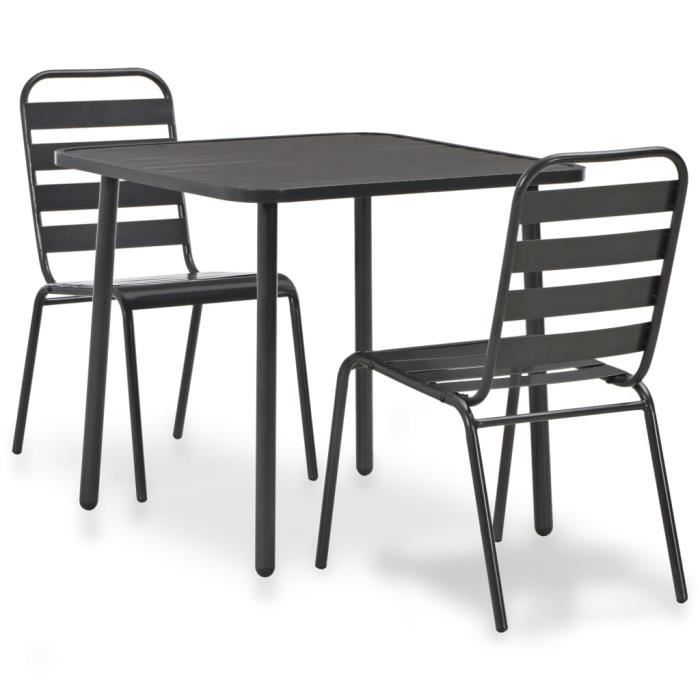 Magnifique -Set bistrot 3 pcs Ensemble repas de jardin - Ensemble Table et Chaises Acier Gris foncé