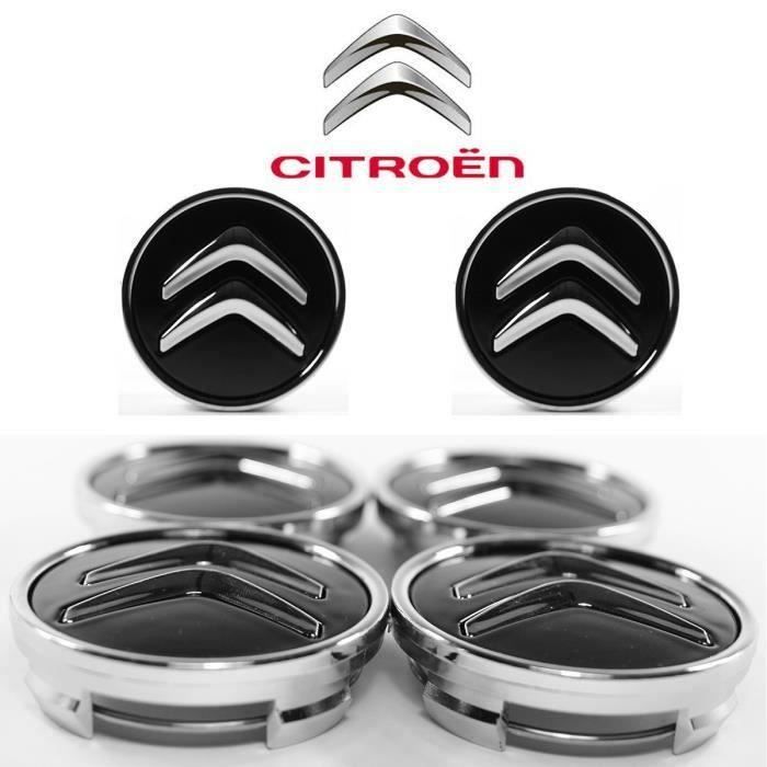 Cache moyeux Citroen Enjoliveurs de 60 mm pour C2 C4 C5 C6 C-Quatre Logo Noir-chromé 4pcs