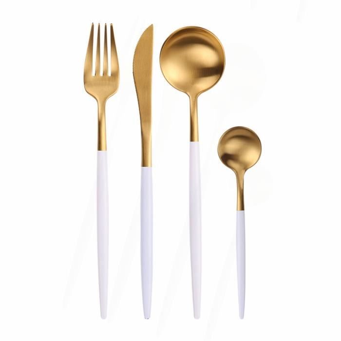 Couleur en or blanc 4pcs Couverts de table en acier inoxydable 18-10, Argentierie, Service de table, Fourchet